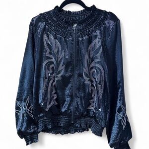 Ariat Black Satin Zip-Front Embroidered Women's Jacket